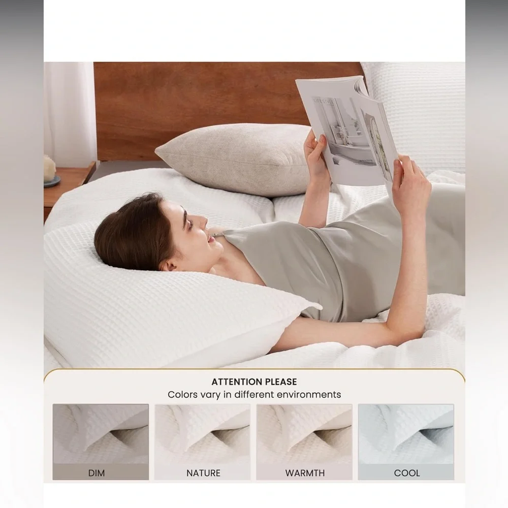 VALUXE Duvet Cover Set Queen Size 100% Cotton,White Waffle Weave Soft